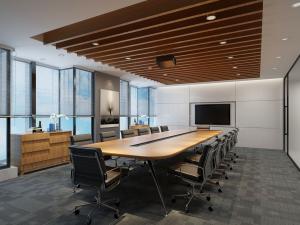 格栅木吊顶现代会议室