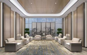 多线条装饰的新中式接待室