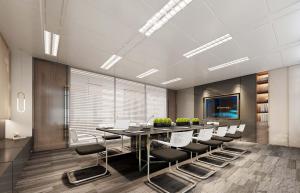 有玻璃隔墙的现代会议室