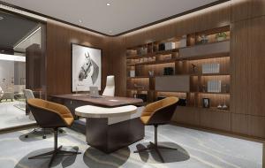 墙面实木嵌入式收纳的总经理办公室