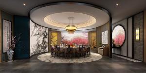 带有圆形大吊顶的中式餐厅包厢包间