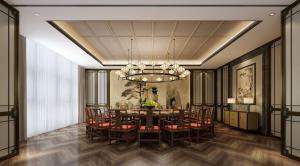 实木拼接鱼骨纹地板的新中式包房包间