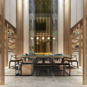 挑高空间的新中式茶馆茶室