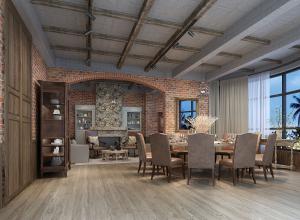 裸露墙砖装饰的美式包厢包间