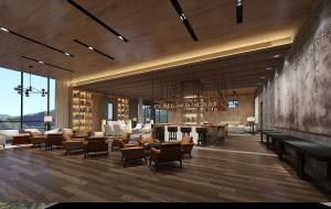 用咖啡色和灰色装饰的现代西餐、咖啡厅