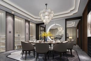 带有圆形中空隔断的新中式套间包厢包间