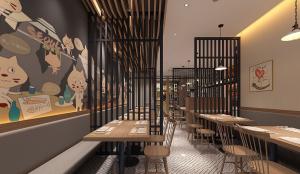 用实木分割区域的日式餐馆饭店空间