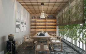 窗前种植竹子的新中式茶馆茶室  茶楼