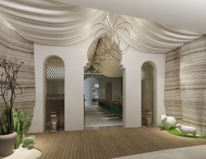 石墙波浪吊顶的中东阿拉伯风情餐馆饭店