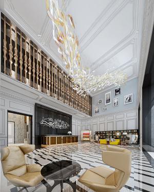 黑白背景的欧式酒店大堂