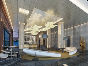 铺砖形式吊顶的酒店会所大堂