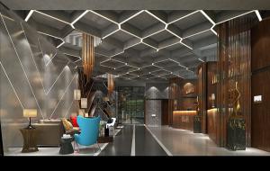 立体菱形吊顶的后现代酒店大堂