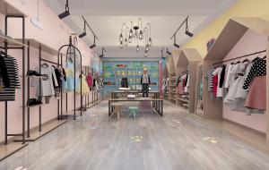 形似木屋展架的童装专卖店