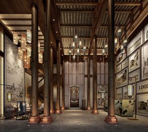 挑高中式会所大堂大厅