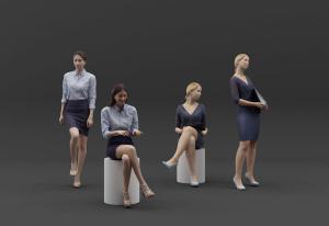 走路、站立聆听和坐着办公的女职员多人人物组合3d模型 走路、站立聆听和坐着办公的女职员多人人物组合