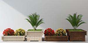 防腐木质花盆花草植物、户外花盆花坛