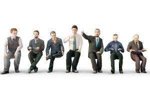 坐着打字、喝茶、读报的男人多人人物组合3d模型 坐着打字、喝茶、读报的男人多人人物组合