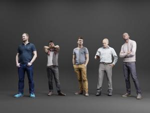 手插口袋、抱胸和抱着脖子站立的男人多人人物组合3d模型 手插口袋、抱胸和抱着脖子站立的男人多人人物组合