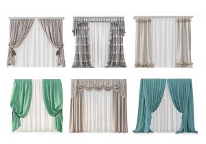 美式布艺窗帘、垂帘3d模型 美式布艺窗帘、垂帘