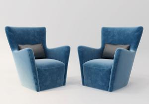 简欧蓝色绒布高背单人沙发