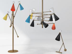 现代彩色灯罩落地灯、吊灯和台灯组合