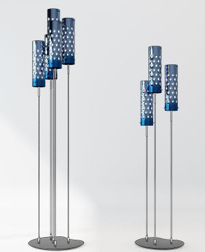 现代蓝色金属镂空圆柱灯头落地灯