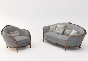 简欧布艺多人沙发、单人沙发组合3d模型 简欧布艺多人沙发、单人沙发组合