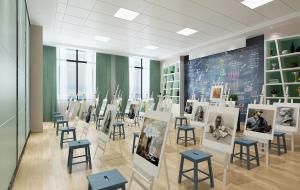 超大黑板墙的幼儿园美术教室