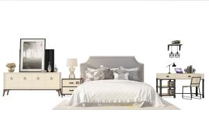 现代儿童软包床头双人床、书桌椅组合