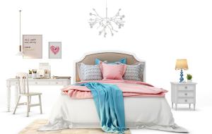 简欧儿童双人床、书桌椅组合