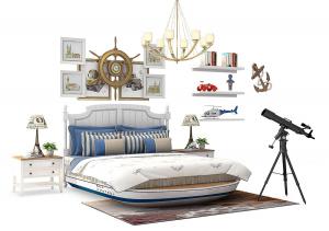 美式田园儿童床、船舵墙饰、望远镜组合