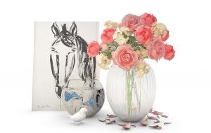 花瓶花卉之红色和黄色洋桔梗花束、花瓣