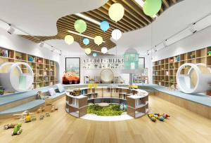 带有游乐设施的儿童幼儿园阅读室、活动室