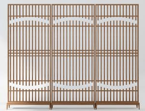 新中式实木栅格带波浪镂空屏风隔断
