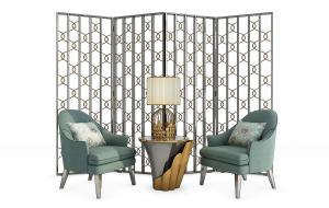 金属铁艺屏风隔断、休闲沙发组合