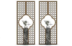 中式梅花中空铁艺金属屏风隔断