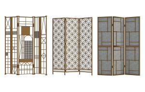 新中式圆形嵌套、方形拼接图案屏风隔断