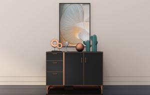 现代轻奢黑色镶金边玄关柜、摆件组合3d模型 现代轻奢黑色镶金边玄关柜、摆件组合