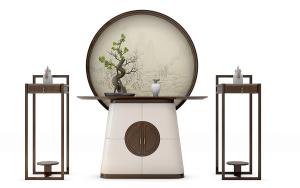 中式端景台、花架和摆件组合3d模型 中式端景台、花架和摆件组合