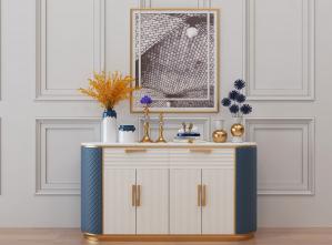 简欧蓝色菱形软包装饰的玄关柜和摆件组合3d模型 简欧蓝色菱形软包装饰的玄关柜和摆件组合