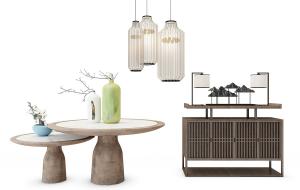 中式装饰柜、边几和吊灯组合3d模型 中式装饰柜、边几和吊灯组合