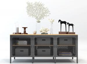 工业风金属网镂空柜门玄关柜和摆件组合3d模型 工业风金属网镂空柜门玄关柜和摆件组合