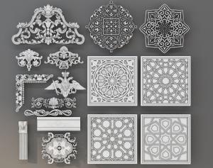 欧式方形、花朵造型石膏线 欧式构件3d模型 欧式方形、花朵造型石膏线 欧式构件