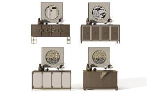 新中式玄关柜、装饰画和摆件组合3d模型 新中式玄关柜、装饰画和摆件组合