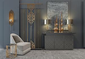 东南亚风格玄关柜、台灯和摆件组合3d模型 东南亚风格玄关柜、台灯和摆件组合