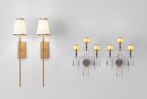 现代金属壁灯、三头水晶吊坠壁灯