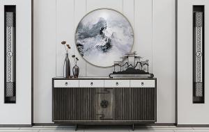 新中式灰黑色装饰祥云雕花的玄关柜、摆件组合3d模型 新中式灰黑色装饰祥云雕花的玄关柜、摆件组合