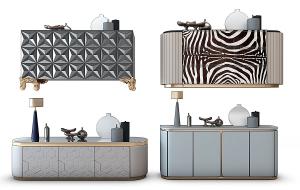 新中式圆角造型的电视柜、摆件组合3d模型 新中式圆角造型的电视柜、摆件组合