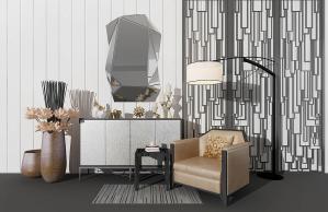 现代个性简约玄关柜、拼接几何造型装饰镜组合3d模型 现代个性简约玄关柜、拼接几何造型装饰镜组合