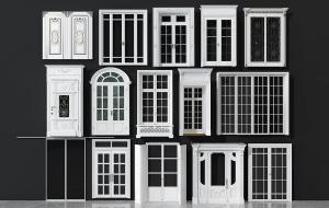 欧式简洁白色方格推拉门、拱形双扇门